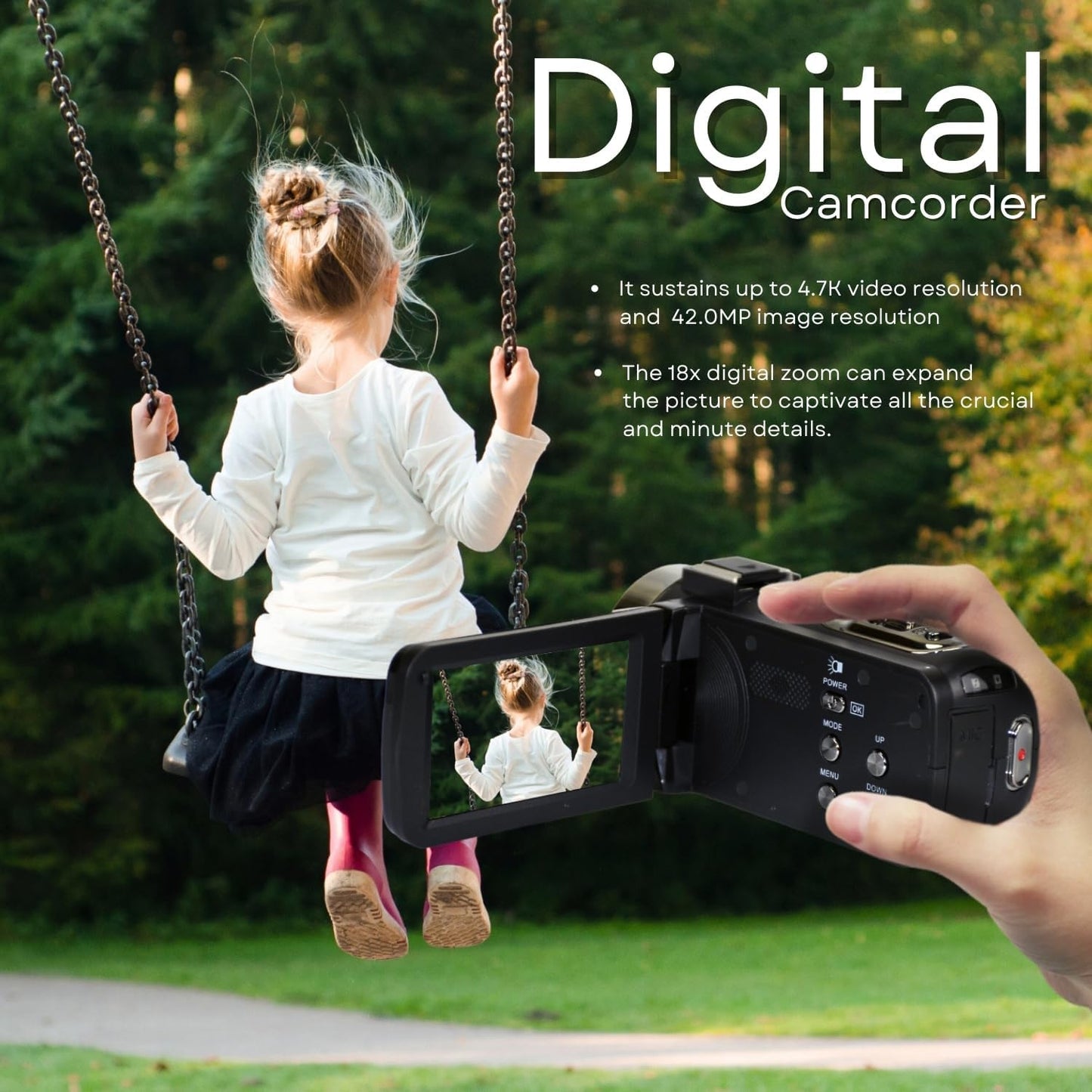 GeniusTech Digitale 42MP-Videokamera mit 64 GB SD-Karte, Fernbedienung, Tasche und Kabel-Kit