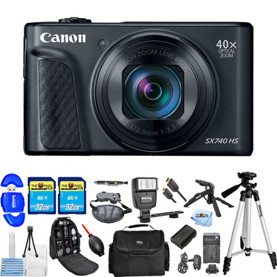 Canon PowerShot SX740 HS Digital Camera (Black) Battery + 64GB + Flash Bundle