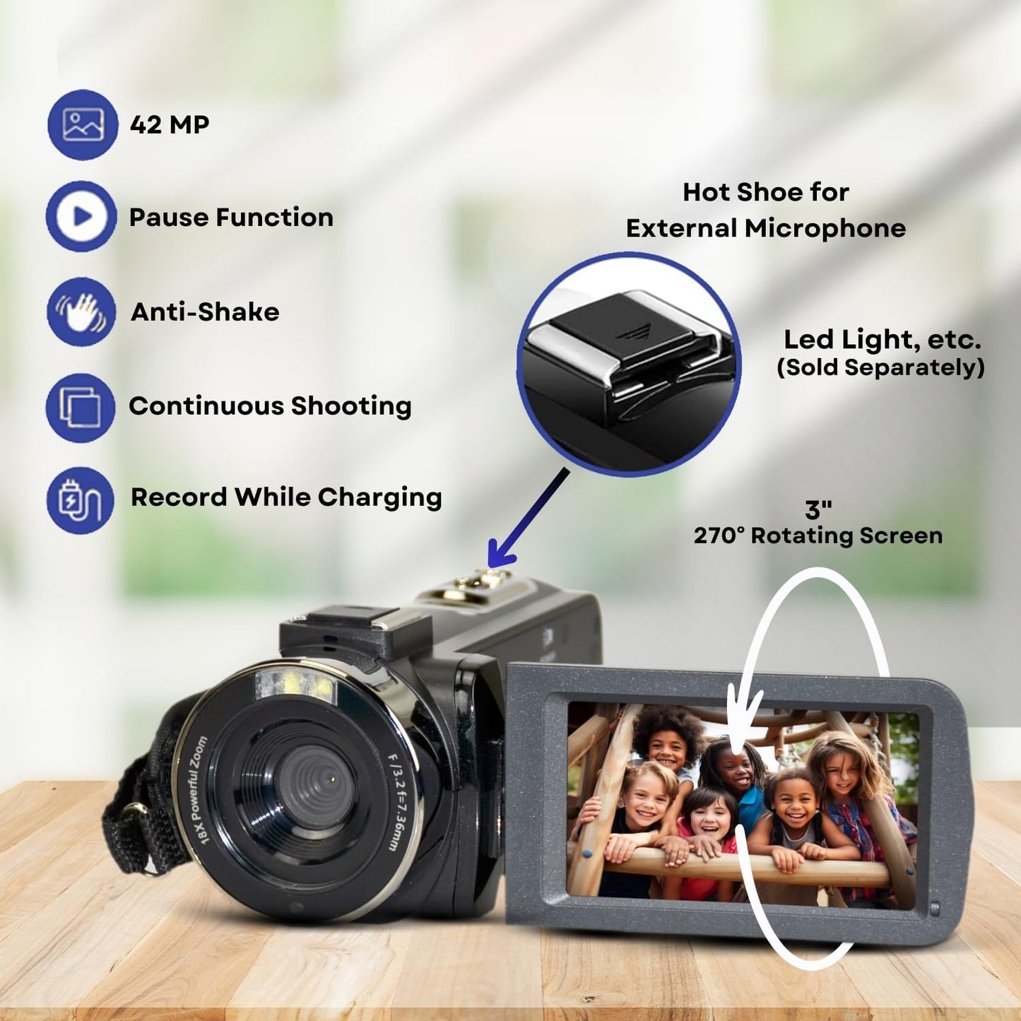 GeniusTech Digitale 42MP-Videokamera mit 64 GB SD-Karte, Fernbedienung, Tasche und Kabel-Kit