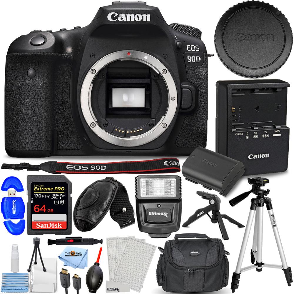 Canon EOS 90D DSLR (nur Gehäuse) 3616C002 + 64 GB + Blitz + Stativpaket