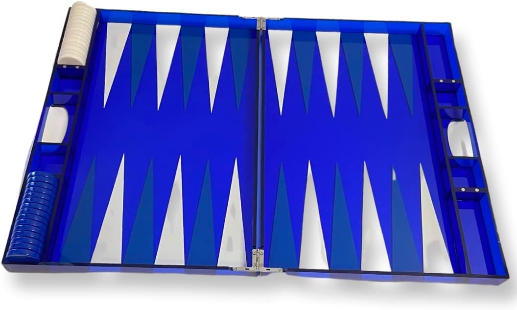 Lucite Acryl-Backgammon-Set, 18 Zoll, großes Premium-Brett und Spielsteine (klar-blau)