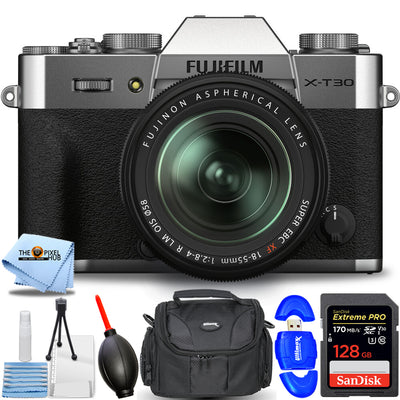 FUJIFILM X-T30 II spiegellose Kamera mit 18-55-mm-Objektiv, silberfarben – 7-teiliges Zubehörset