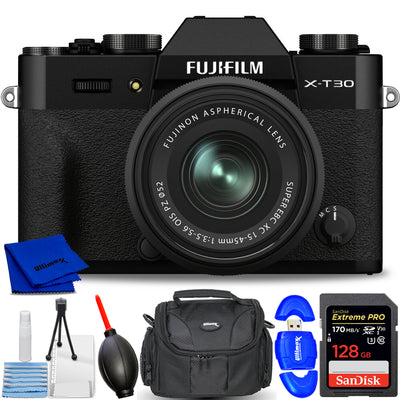 FUJIFILM X-T30 II spiegellose Kamera mit XC 15-45 mm OIS PZ-Objektiv schwarz – 7-teiliges Set