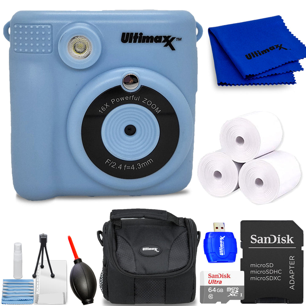 Ulitmaxx Kids Sofortbild-Digitalkamera (blau) mit 64 GB Micro SD und 3 Rollen Papier