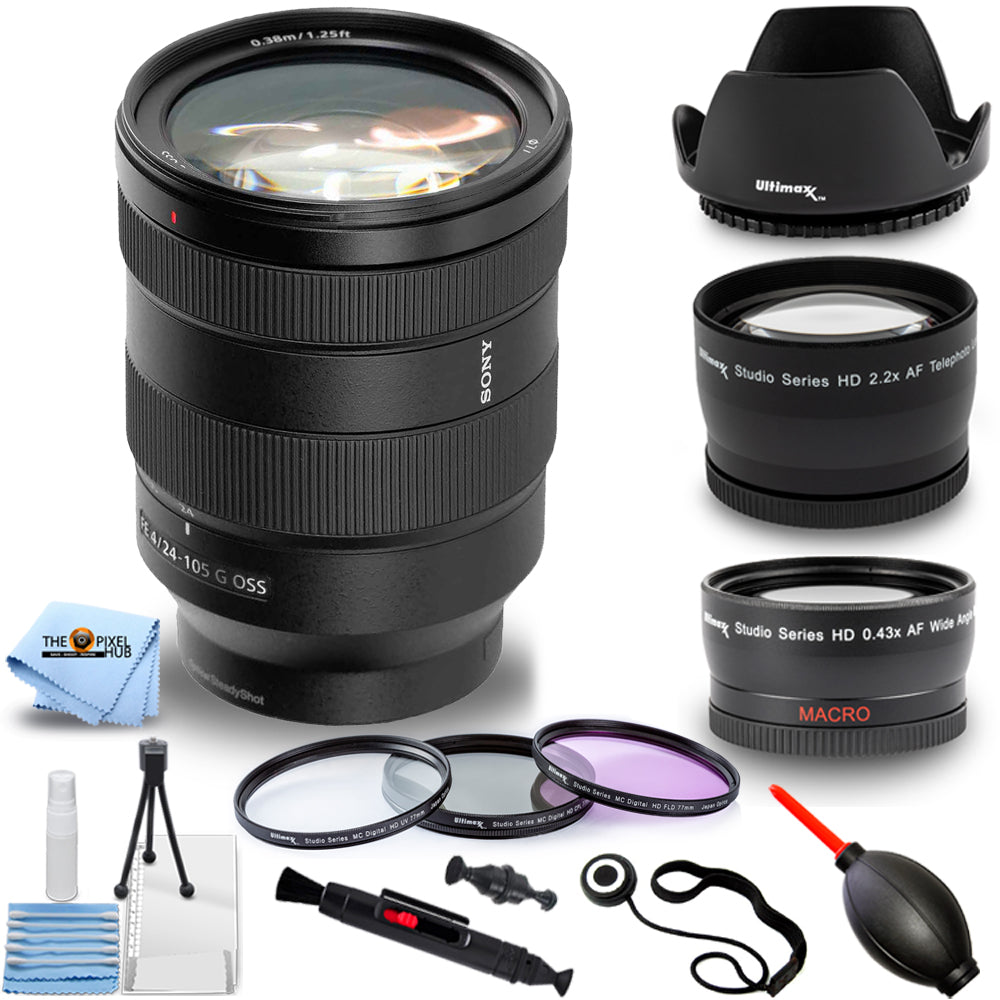 Sony FE 24–105 mm f/4 G OSS-Objektiv SEL24105G + Tele- und Weitwinkelobjektiv-Paket