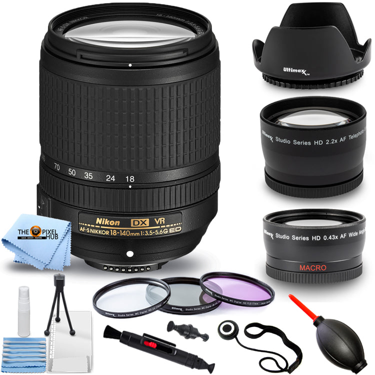 Nikon AF-S DX NIKKOR 18–140 mm 1:3,5–5,6G ED VR-Objektiv 2213 + Filter-Kit-Paket
