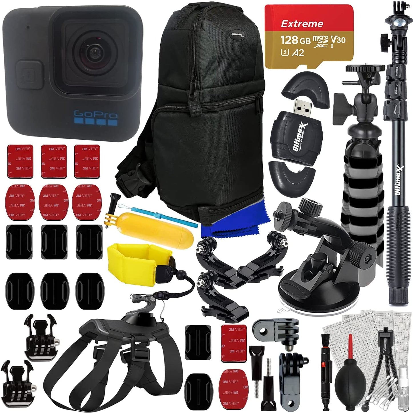GoPro HERO11 Black Mini Hero 11 Mega Zubehör-Kit mit Einbeinstativ-Stativ, 64 GB-Paket
