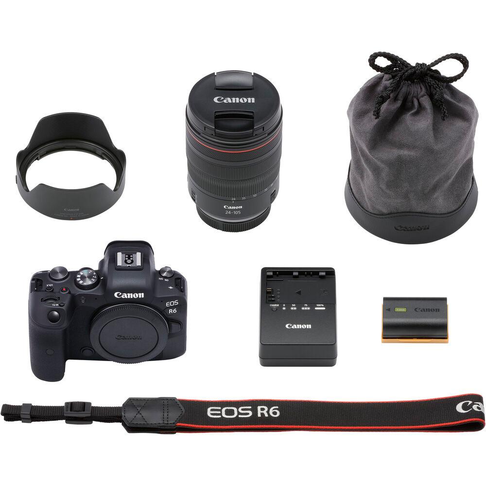 Canon EOS R6 spiegellose Kamera mit 24-105 mm f/4 Objektiv – 7-teiliges Zubehörpaket