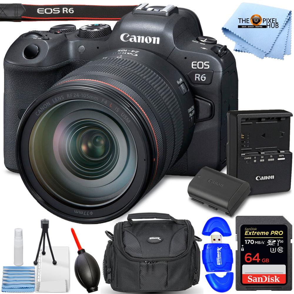 Canon EOS R6 spiegellose Kamera mit 24-105 mm f/4 Objektiv – 7-teiliges Zubehörpaket