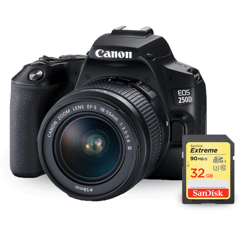 Canon EOS 250D/Rebel SL3 mit 18–55 mm f/3,5–5,6 III-Objektiv + Sandisk Extreme 32 GB
