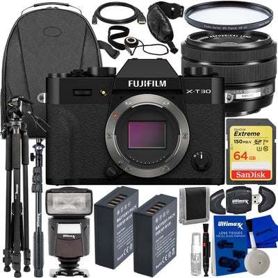 FUJIFILM X-T30 II spiegellose Kamera mit XC 15-45 mm OIS PZ-Objektiv, schwarz – 15-teiliges Set