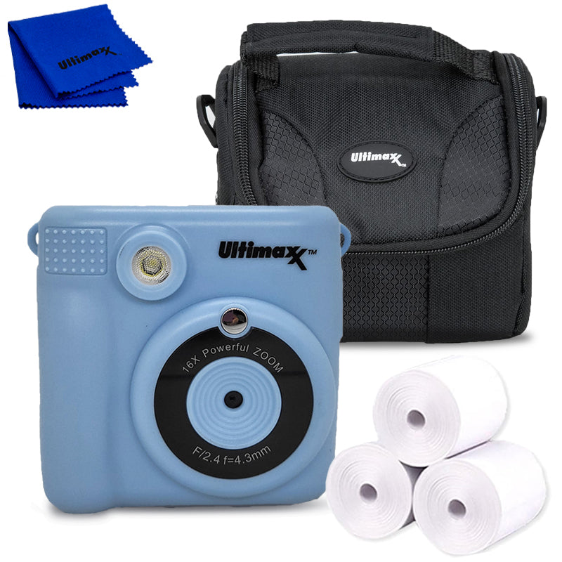 Ultimaxx Sofortbildkamera (blau) für Kinder und Jugendliche im Alter von 8–12 Jahren, Anfänger, mit 3 Druckpapierrollen, 32 GB Micro SD, Weihnachtsgeschenkset