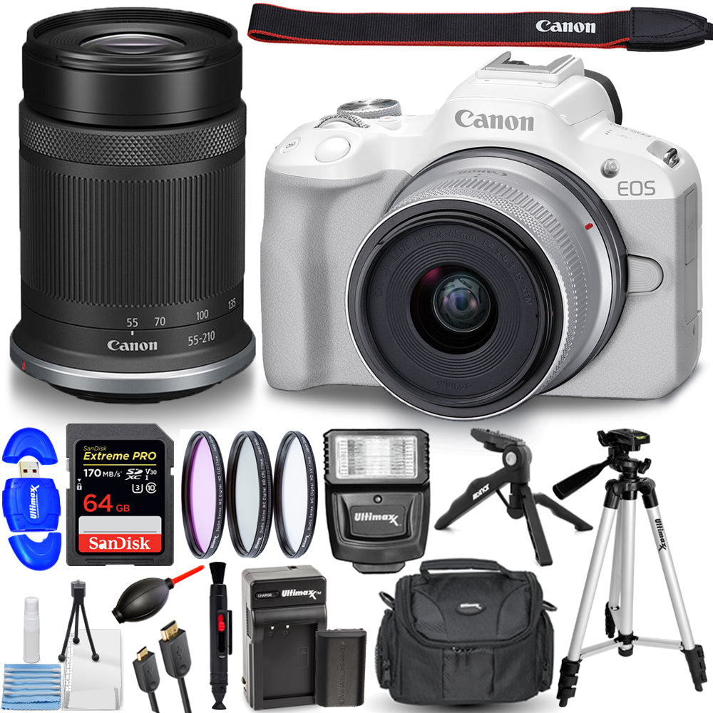 Bild 1 von 7
Canon EOS R50 spiegellose Kamera mit 18-45 mm und 55-210 mm Objektiven (weiß) im Paket