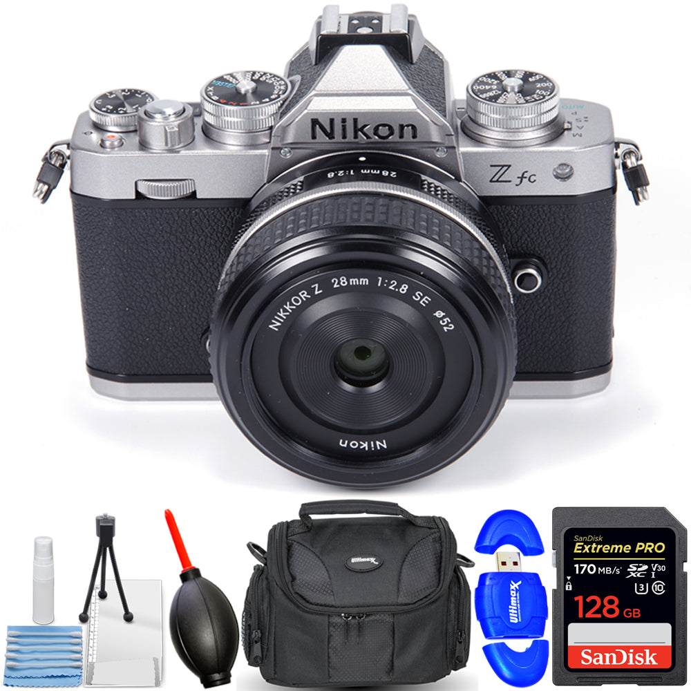 Spiegellose Nikon Zfc-Kamera mit NIKKOR Z DX 16–50 mm-Objektiv in Silber – Zubehör-Kit