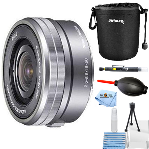 Sony E PZ 16-50mm f/3.5-5.6 OSS Lens (Silver) Pouch Bundle - New in White Box