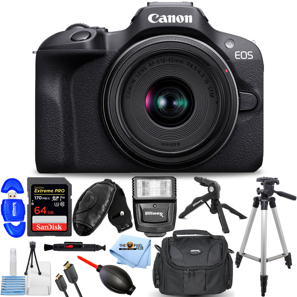 Bild 1 von 6
Canon EOS R100 spiegellose Kamera mit 18-45-mm-Objektiv 6052C012 – 12-teiliges Zubehörset