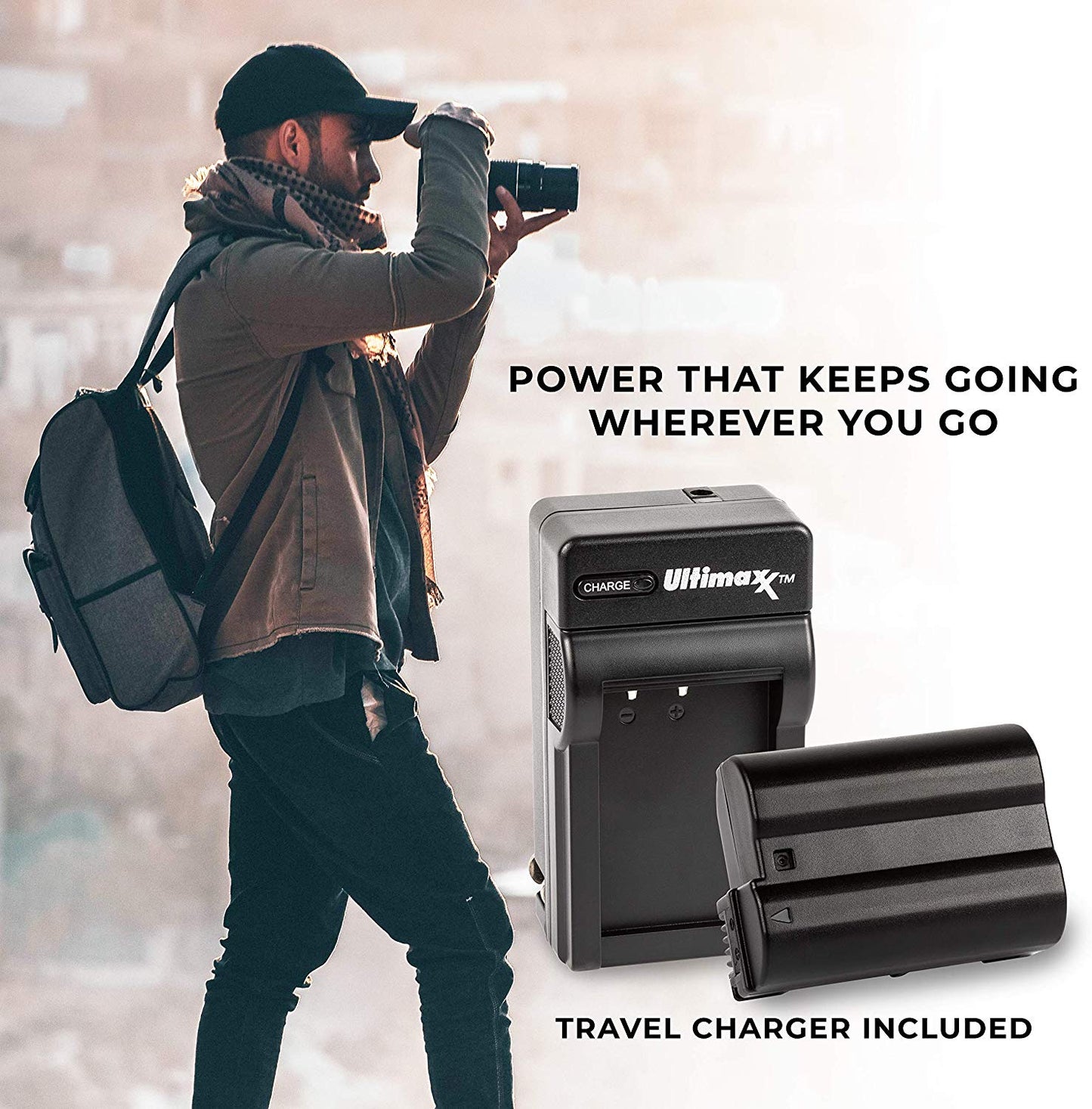 ULTIMAXX Reiseladegerät + Ersatzakku für Nikon ENEL15 - 2400 mah
