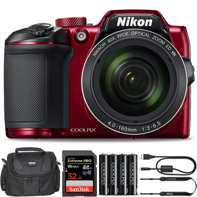 Nikon COOLPIX B500 Digitalkamera (rot) 26508 + 32 GB + Tasche im Paket