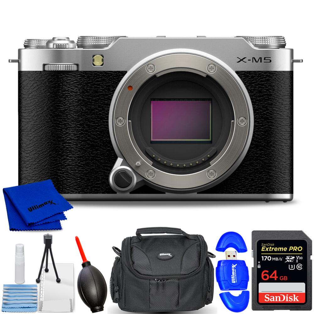 FUJIFILM X-M5 spiegellose Kamera (Silber) 16900707 - 7-teiliges Zubehörpaket