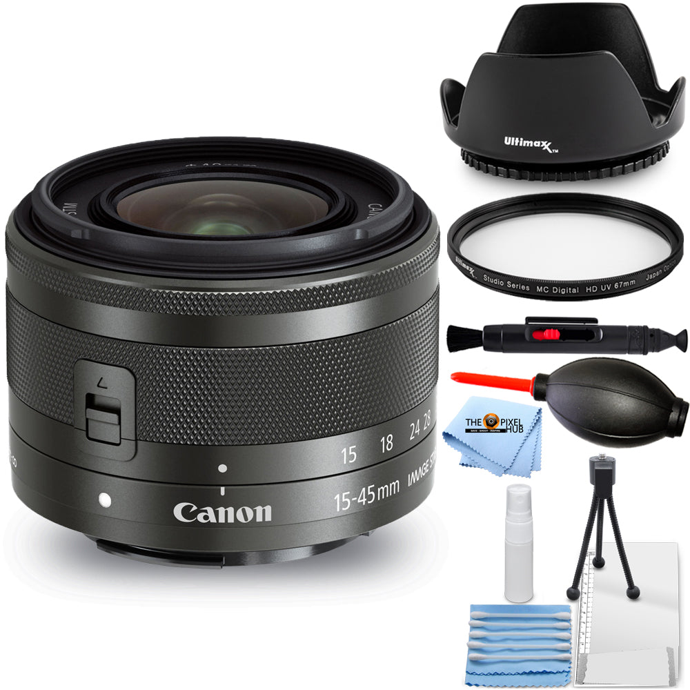 Canon EF-M 15-45mm f/3.5-6.3 IS STM Lens (Graphite) 0572C002 - 7PC Accessory Kit Canon