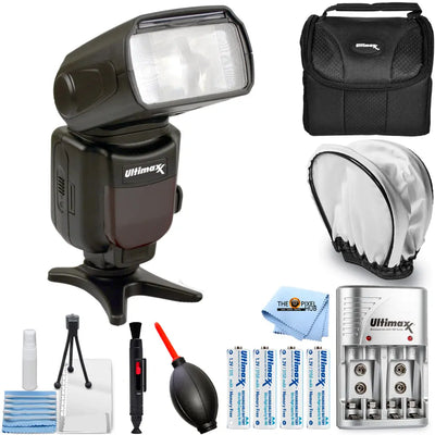 Universal Auto Flash w/ LCD Display by Ultimaxx - 8PC Accessory Bundle Ultimaxx