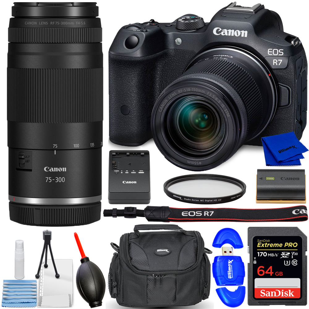 Canon EOS R7 Mirrorless Camera with 18-150mm + RF 75-300mm f/4-5.6 Lens Bundle Canon