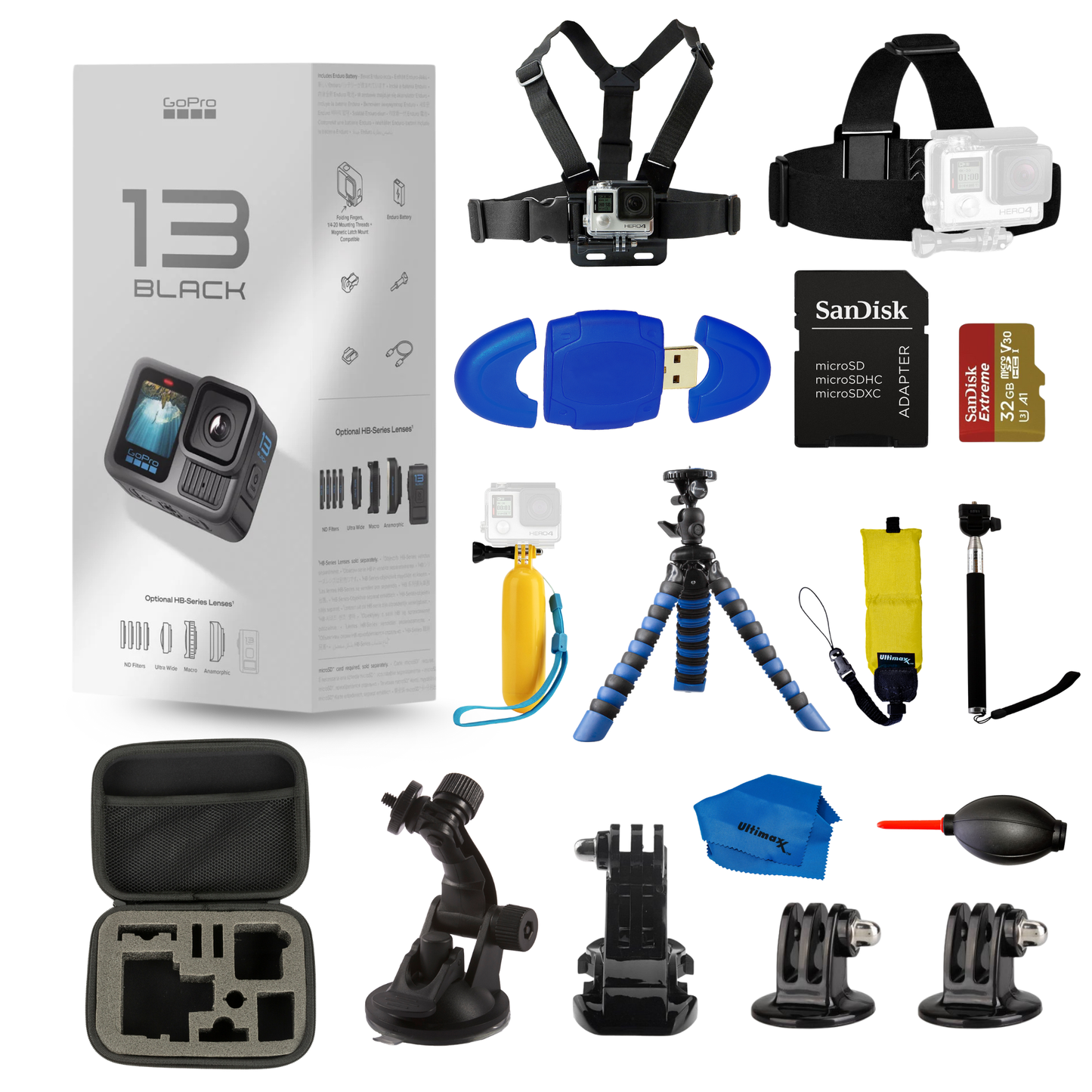GoPro HERO 13 HERO13 Black 5.3K HDR 27MP Action Camera - 15PC Accessory Bundle GoPro