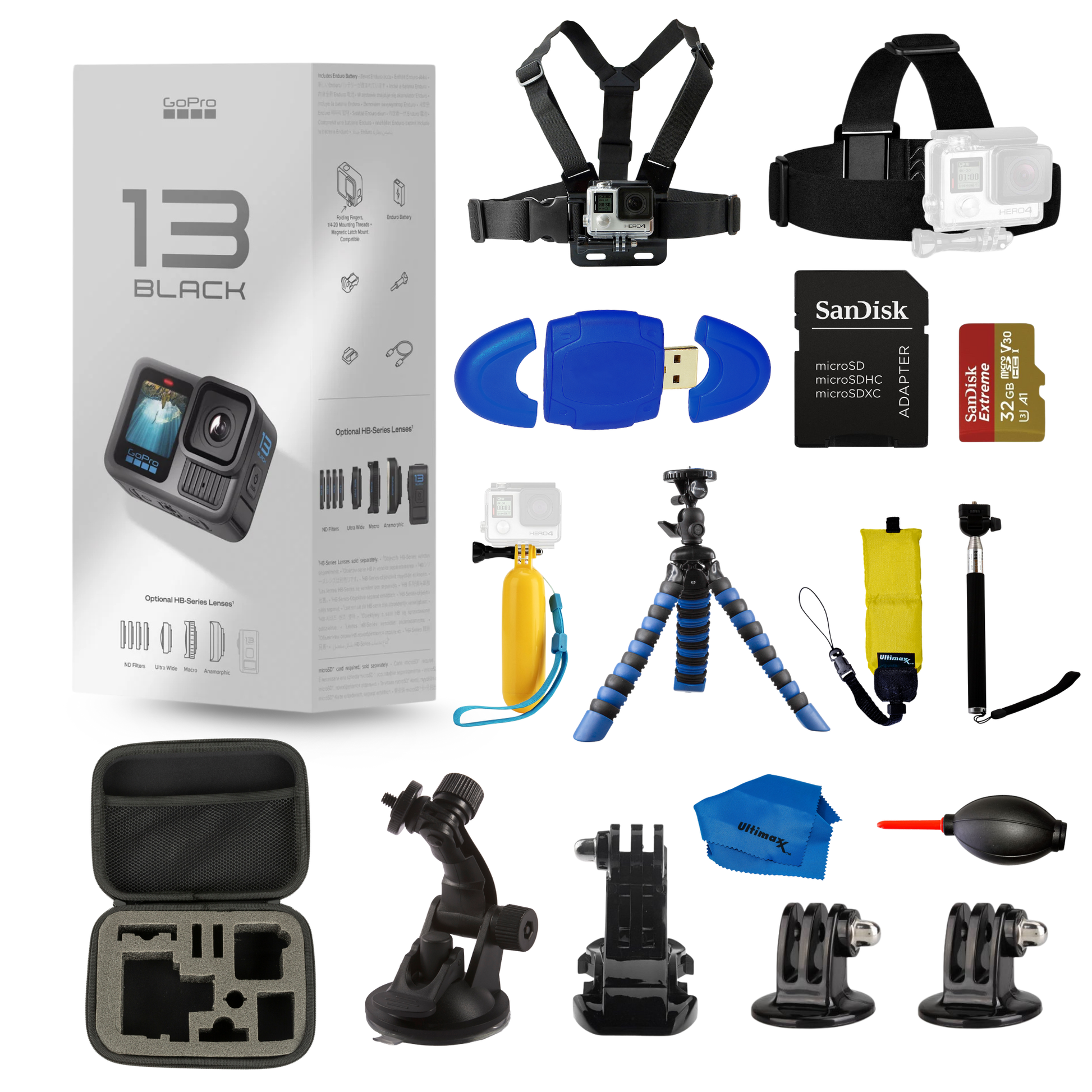 GoPro HERO 13 HERO13 Black 5.3K HDR 27MP Action Camera - 15PC Accessory Bundle GoPro