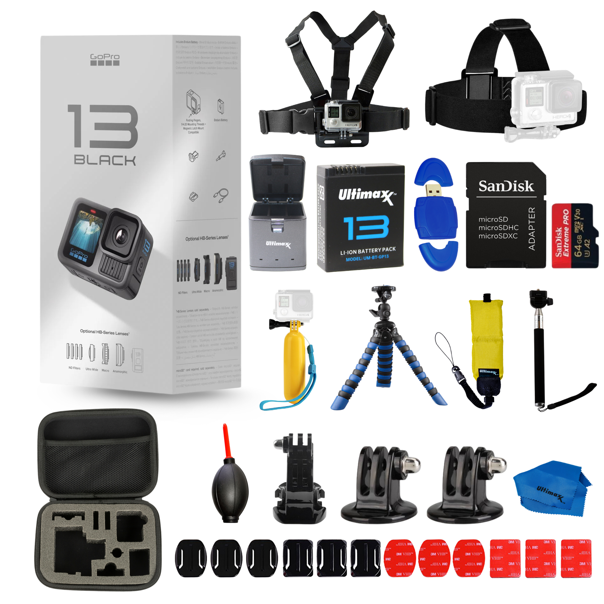GoPro HERO 13 HERO13 Black 27MP Action Camera + EXT BATT 32GB Bundle GoPro