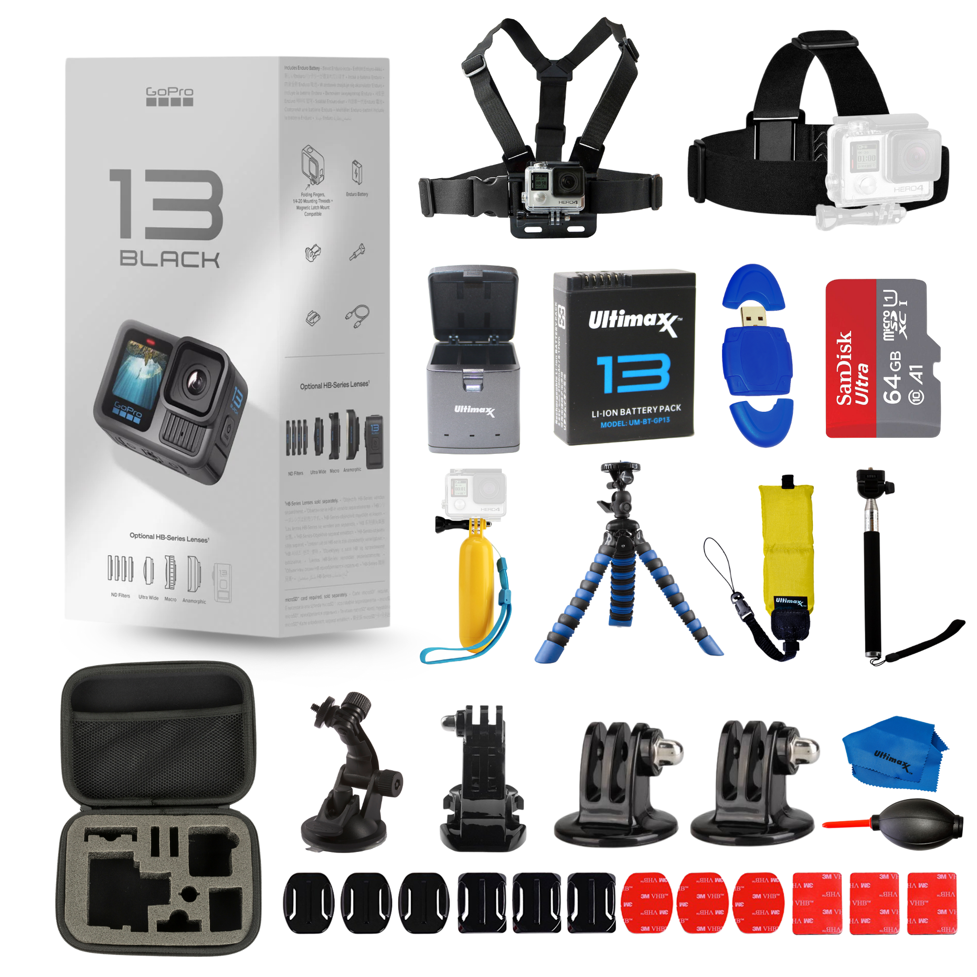 GoPro HERO 13 HERO13 Black 27MP Action Camera + EXT BATT 64GB Bundle GoPro