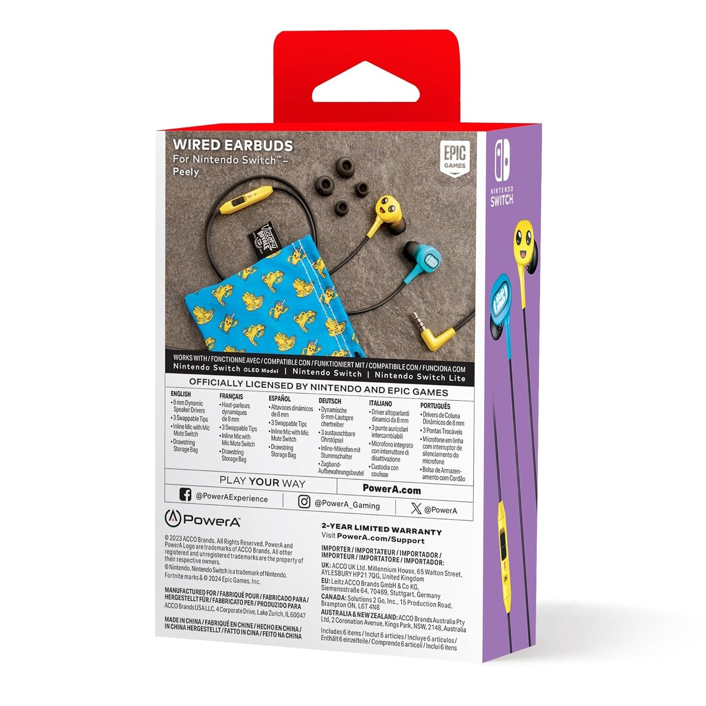 PowerA Wired Earbuds for Nintendo Switch Fortnite Peely 3.5 mm Wired with Bag