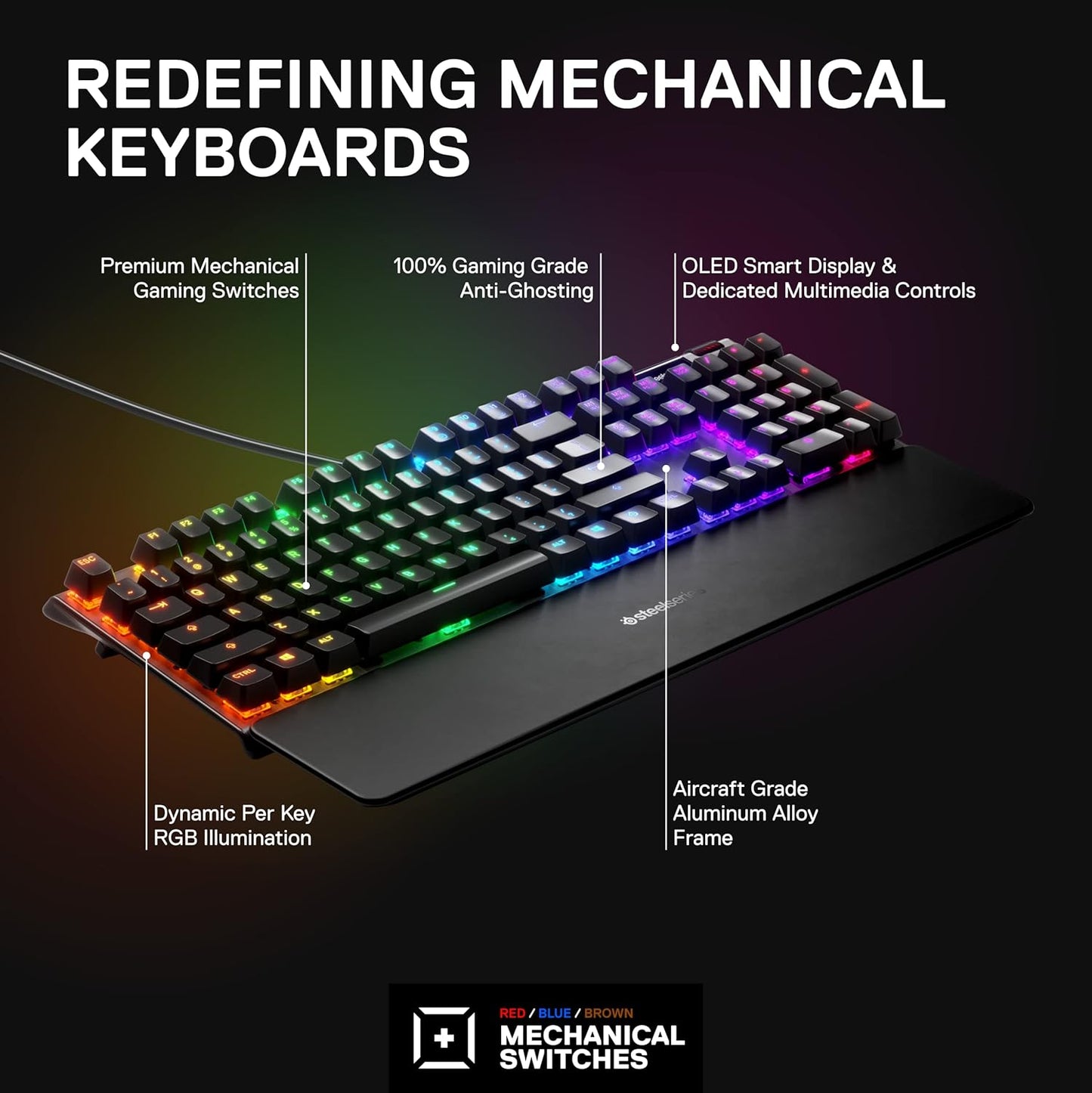 SteelSeries Apex 7 Mechanical Gaming Keyboard – OLED Smart Display – Red Switch