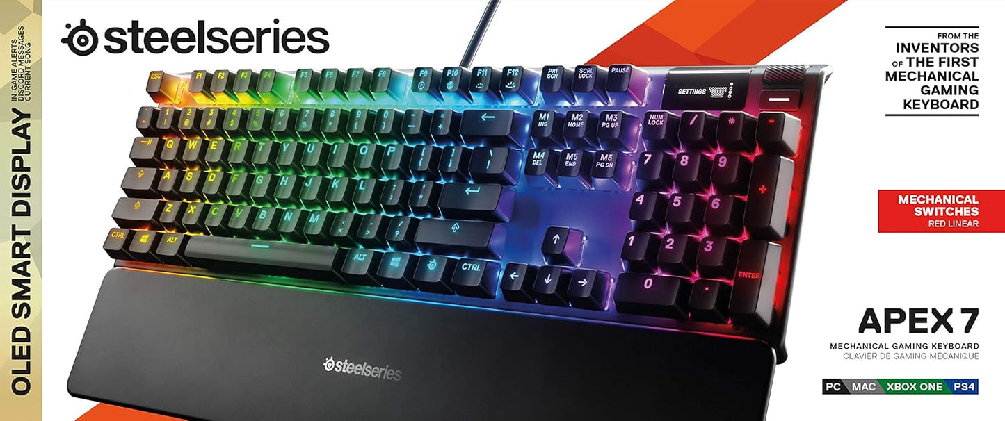 SteelSeries Apex 7 Mechanical Gaming Keyboard – OLED Smart Display – Red Switch