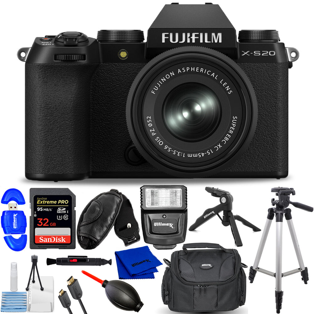 FUJIFILM X-S20 spiegellose Kamera mit 15-45-mm-Objektiv (schwarz) 16781943 – Bundle