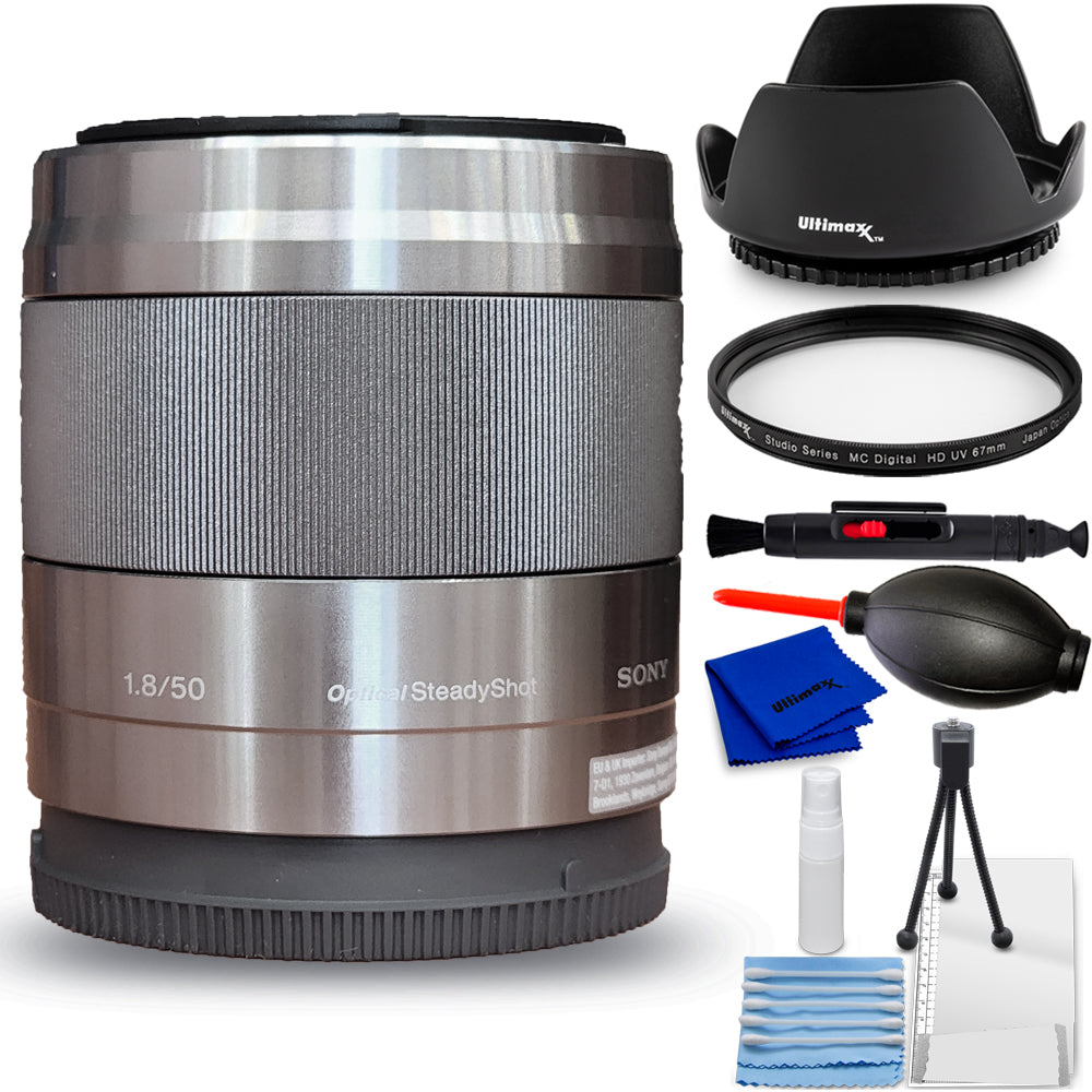 Sony E 50mm f/1.8 OSS Lens (Silver) SEL50F18 - 7PC Accessory Bundle