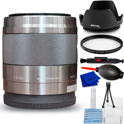 Sony E 50mm f/1.8 OSS-Objektiv (Silber) SEL50F18 - 7-teiliges Zubehörpaket