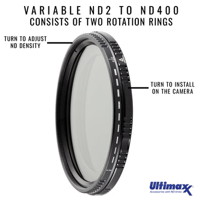 ULTIMAXX 62mm variabler Neutraldichte-Drehfilter mit Mehrfachbeschichtung ND2-ND400