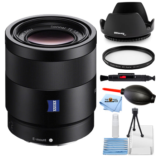 Sony Sonnar T* FE 55mm f/1.8 ZA Lens SEL55F18Z + UV Filter + Hood Lens Bundle