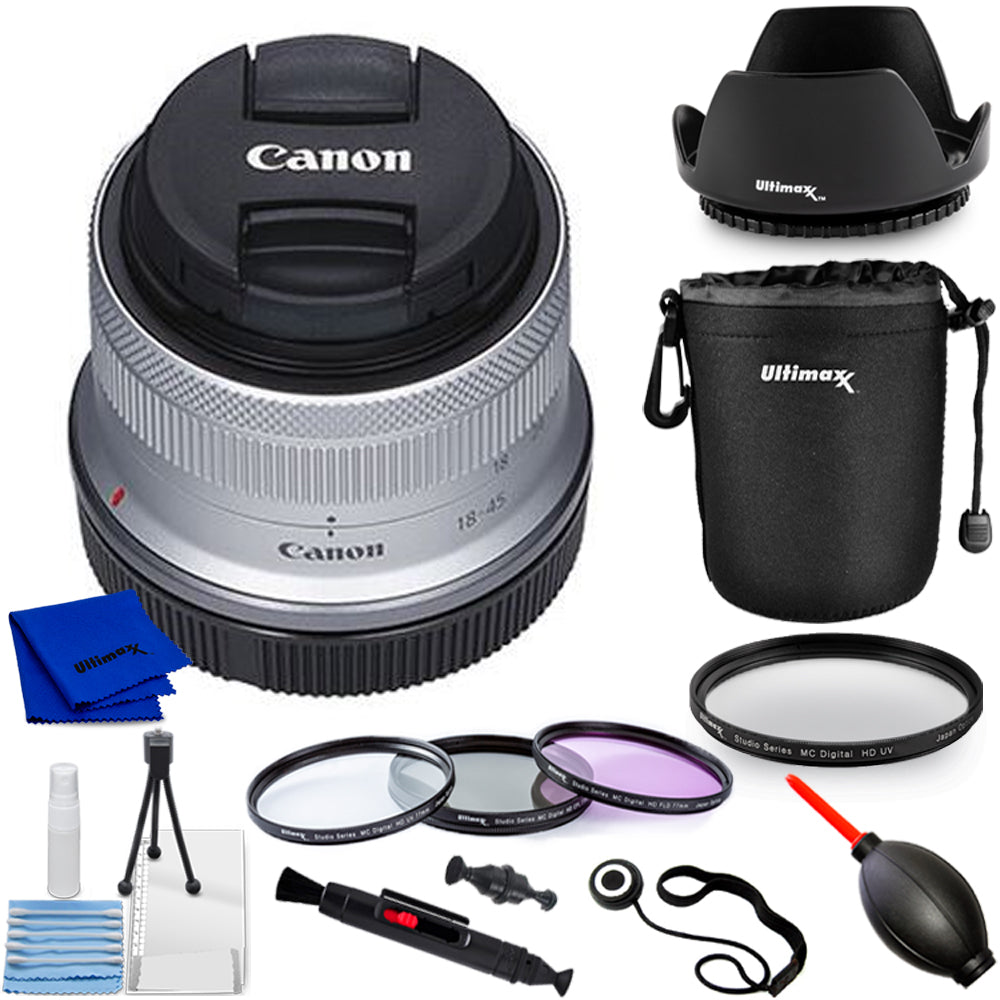 Canon RF-S 18-45mm f/4.5-6.3 IS STM Lens (Silver, White Box) 10PC Accessory Kit