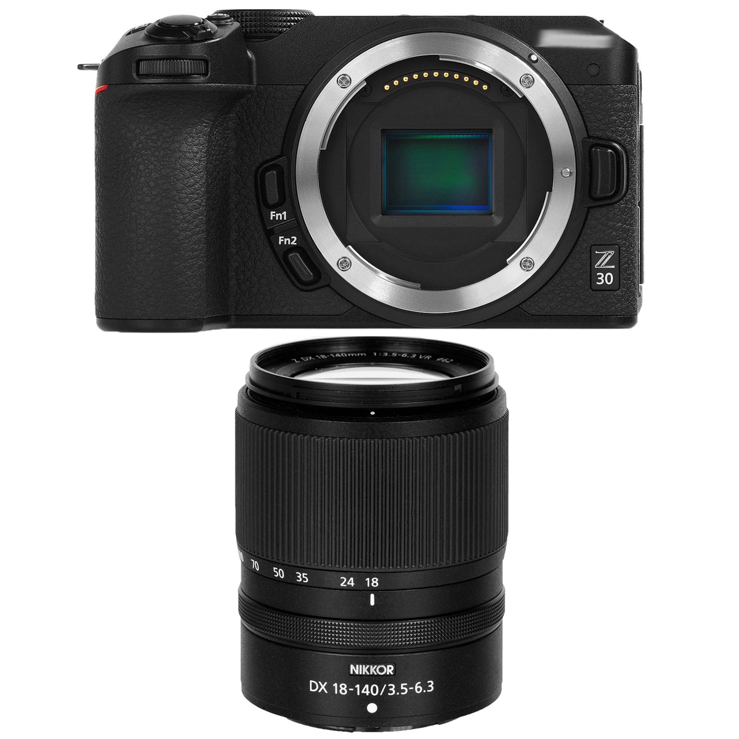 Spiegellose Nikon Z30-Kamera mit Z DX 18–140 mm f/3,5–6,3 VR-Objektiv (schwarz) – Paket