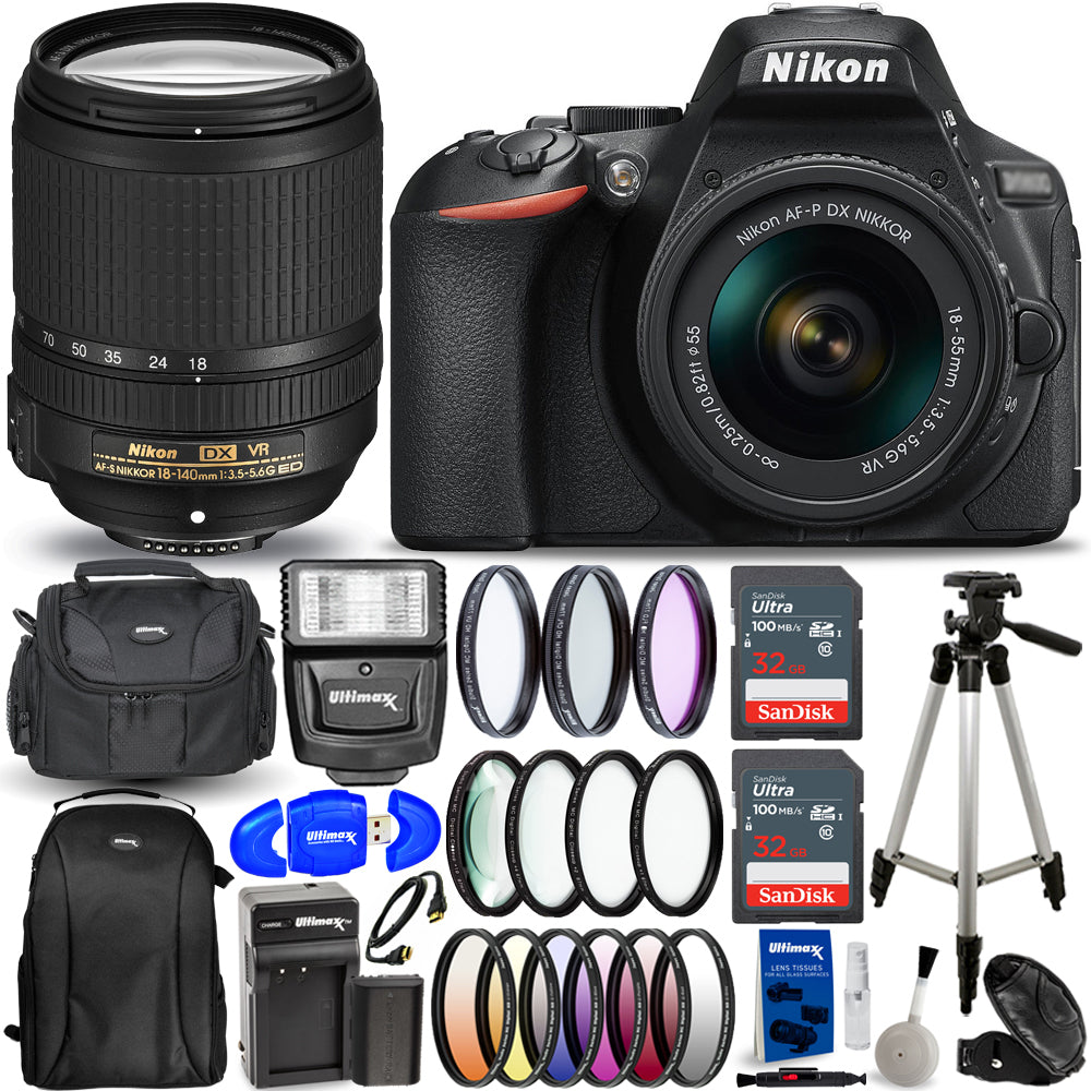 Nikon D5600 DSLR mit AF-P 18–55 mm + 18–140 mm VR-Objektiven – 18-teiliges Zubehörpaket