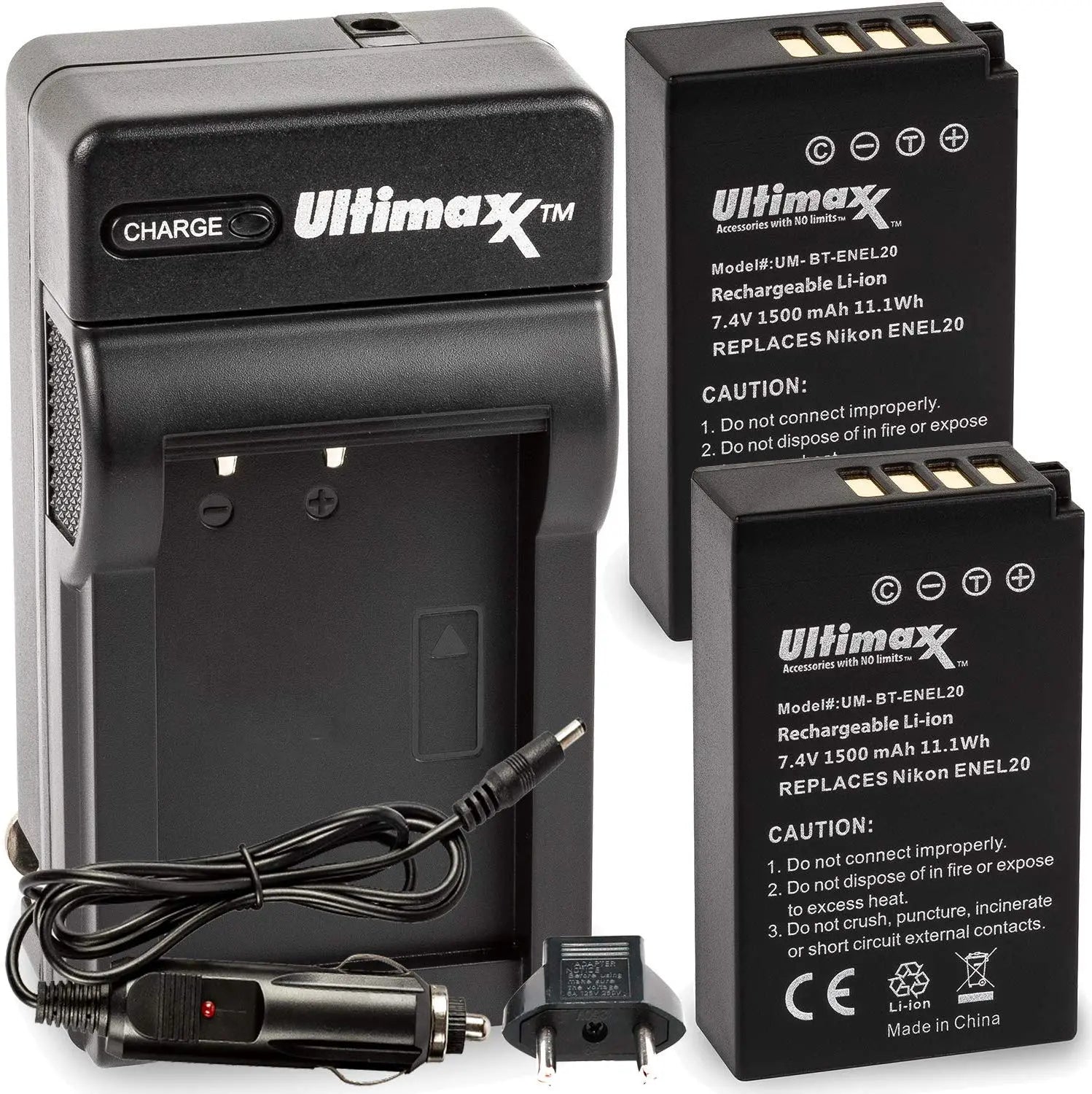 2x ENEL20 EN-EL20 Batteries & Charger for Nikon P1000, J1, J2, J3, S1, V3 Ultimaxx