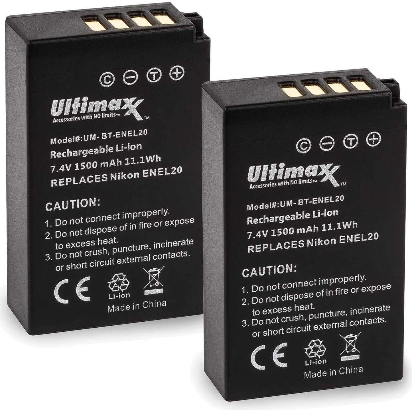2x ENEL20 EN-EL20 Batteries & Charger for Nikon P1000, J1, J2, J3, S1, V3 Ultimaxx