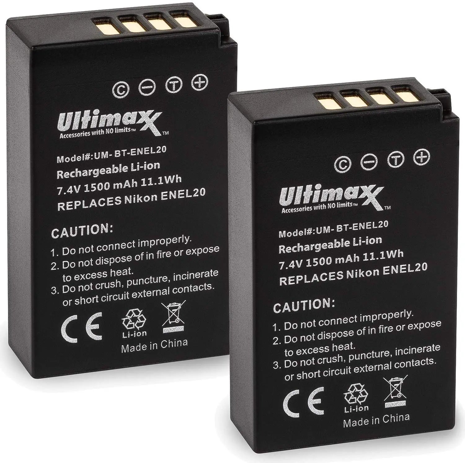 2x ENEL20 EN-EL20 Batteries & Charger for Nikon P1000, J1, J2, J3, S1, V3 Ultimaxx