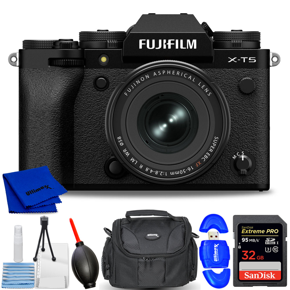 FUJIFILM X-T5 spiegellose Kamera mit XF 16–50 mm f/2,8–4,8 Objektiv (schwarz) 7-teiliges Kit