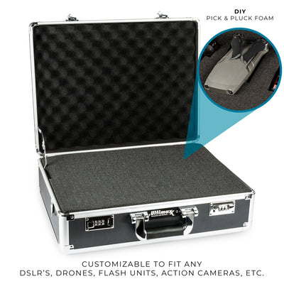 Medium Aluminum Camera Drone Case DIY Customizable Foam with Dual Combo Locks