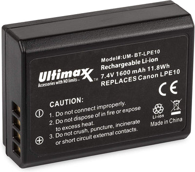 ULTIMAXX Reiseladegerät + 2x Ersatzakku für Canon LPE10 1600mah