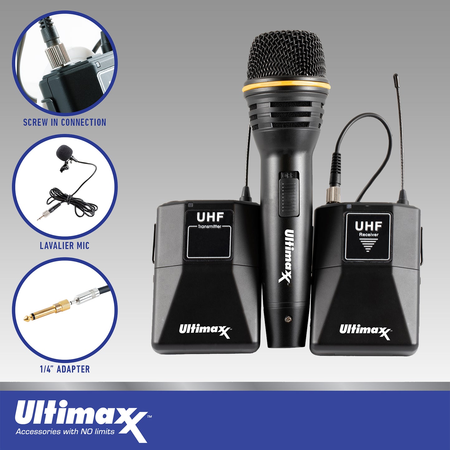 Ultimaxx Wireless Mic Kit Bundle mit 4x AA-Batterien und Ladegerät + Tragetasche