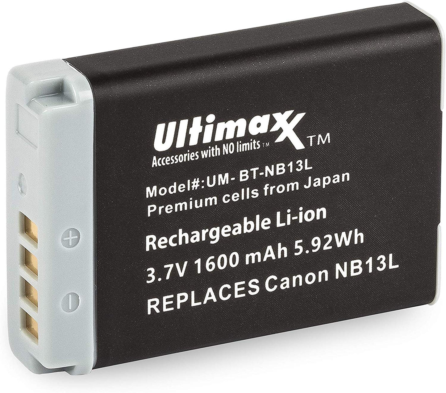 ULTIMAXX Reiseladegerät + Ersatzakku für Canon NB13L - 1600 mAh