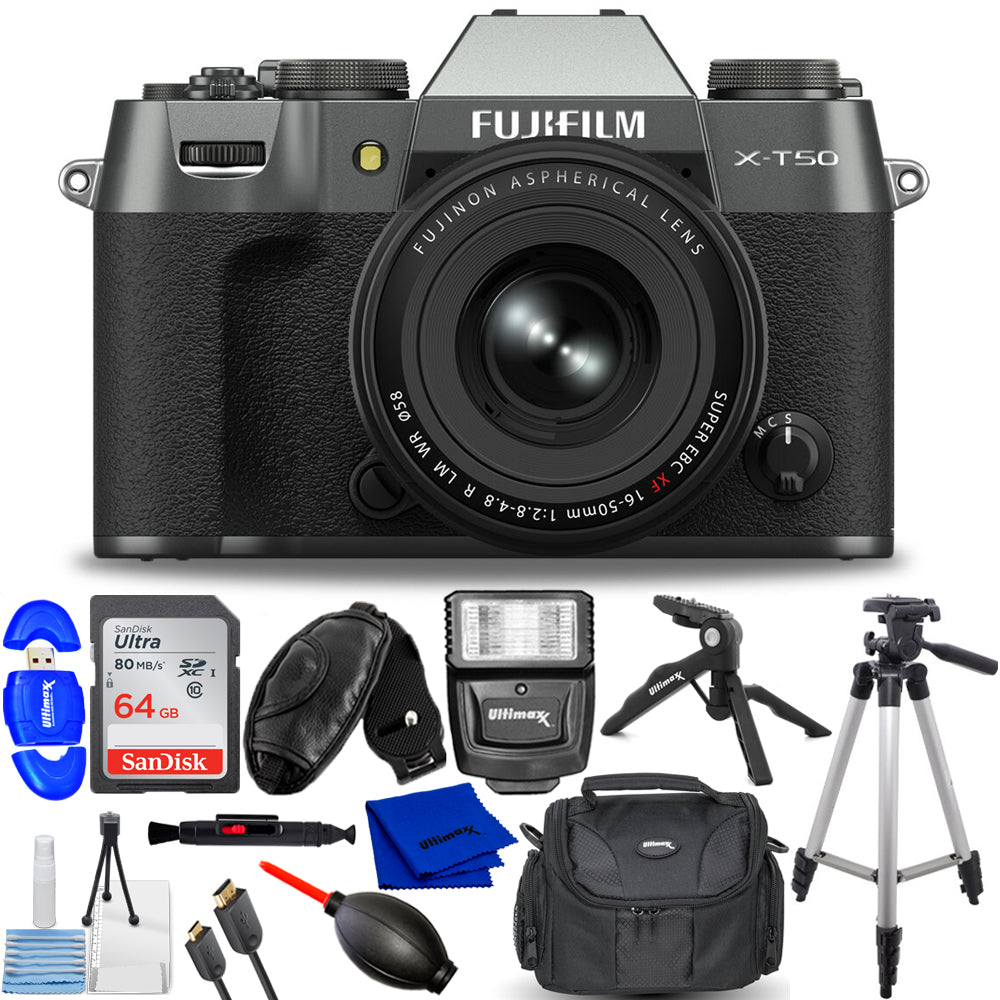 FUJIFILM X-T50 spiegellose Kamera mit XF 16-50-mm-Objektiv, Anthrazit-Silber – Kit